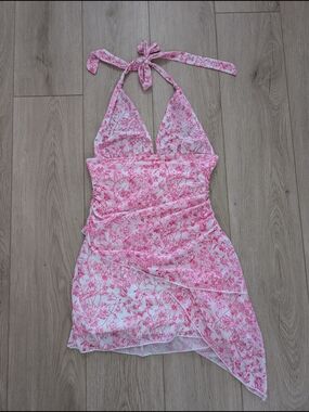 Pink Floral Halter Mini Dress